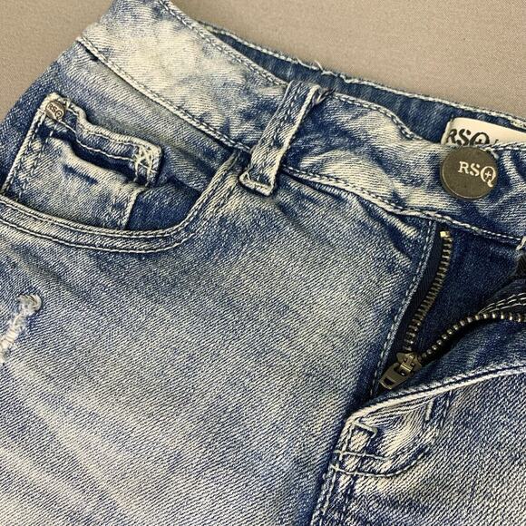 RSQ Maui High Rise Distressed Frayed Denim Blue Jeans Shorts Stretchy Jr Size 3 - Picture 5 of 12